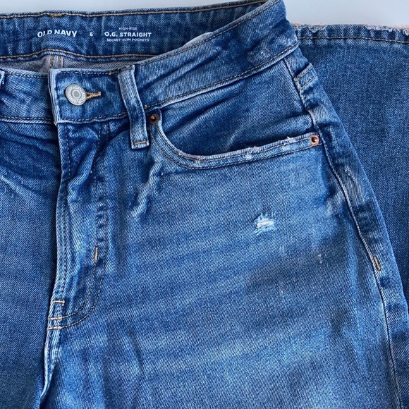 Old Navy O.G. High-Waisted O.G. ripped distressed blue jeans button close - Picture 7 of 16